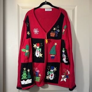 Vintage Holiday Sweater with Festive Appliques